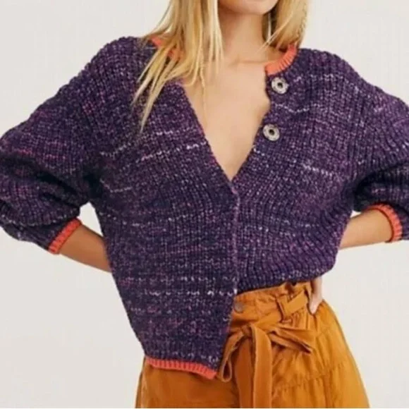 Free People Purple Combo Knit Cardigan-NWT - Picture 5 of 16